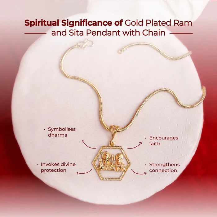 Gold Plated Ram and Sita Pendant with Chain - view 2