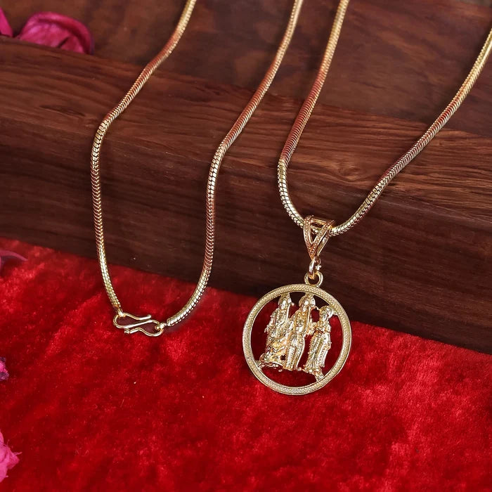 Gold Plated Ram Sita Laxman Pendant With Chain