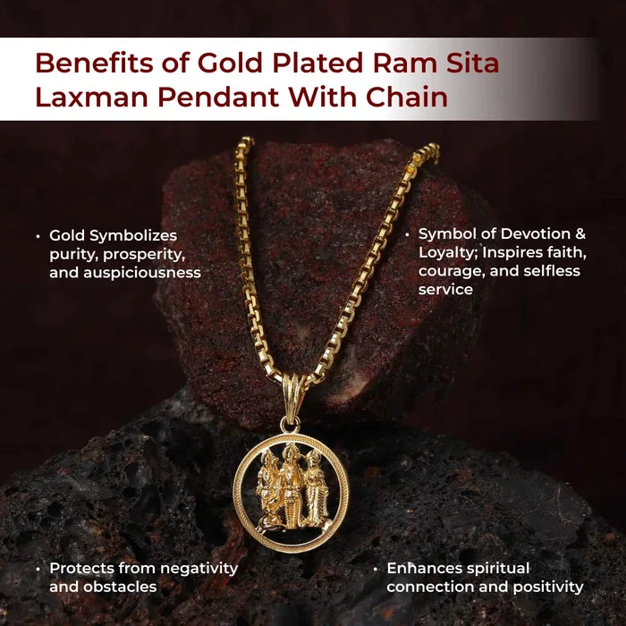 Gold Plated Ram Sita Laxman Pendant With Chain - view 3