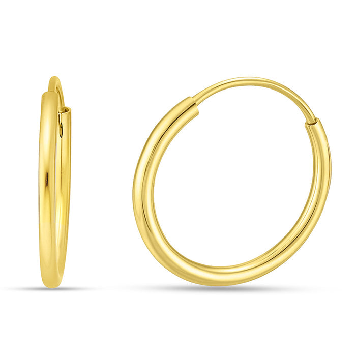 Pair of gold plated 925 Sterling Silver round hoop earrings for women. Classic everyday jewellery. – Zavya