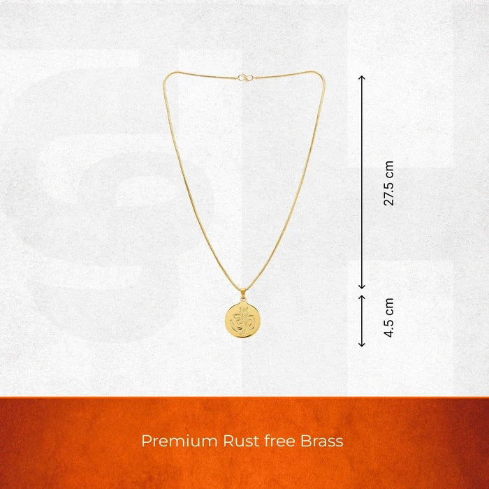 Gold Plated Round Om & Trishul Pendant - view 2
