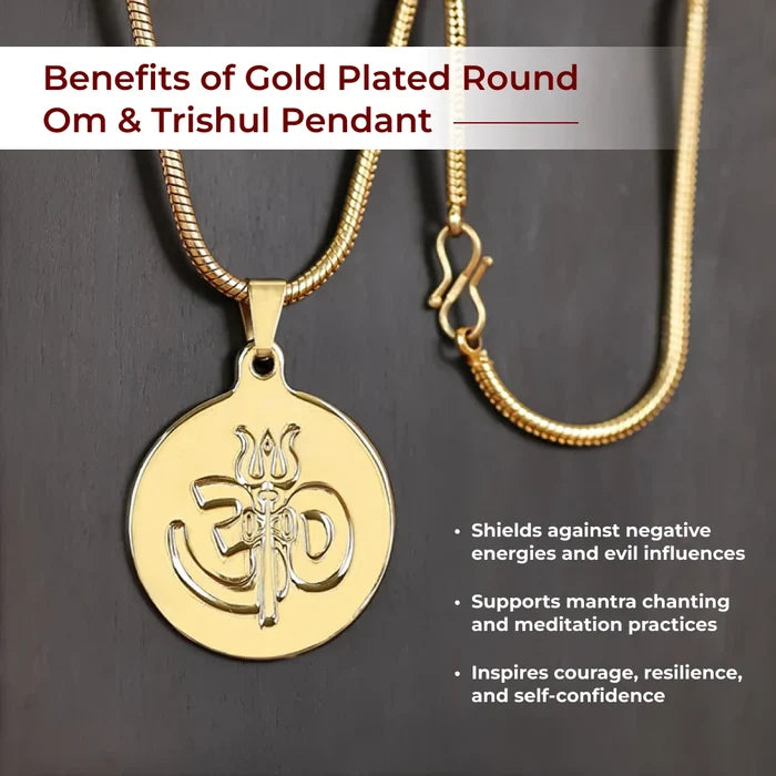 Gold Plated Round Om & Trishul Pendant - view 3