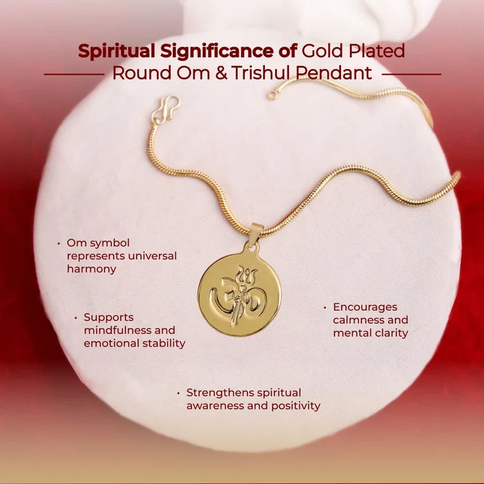 Gold Plated Round Om & Trishul Pendant - view 4