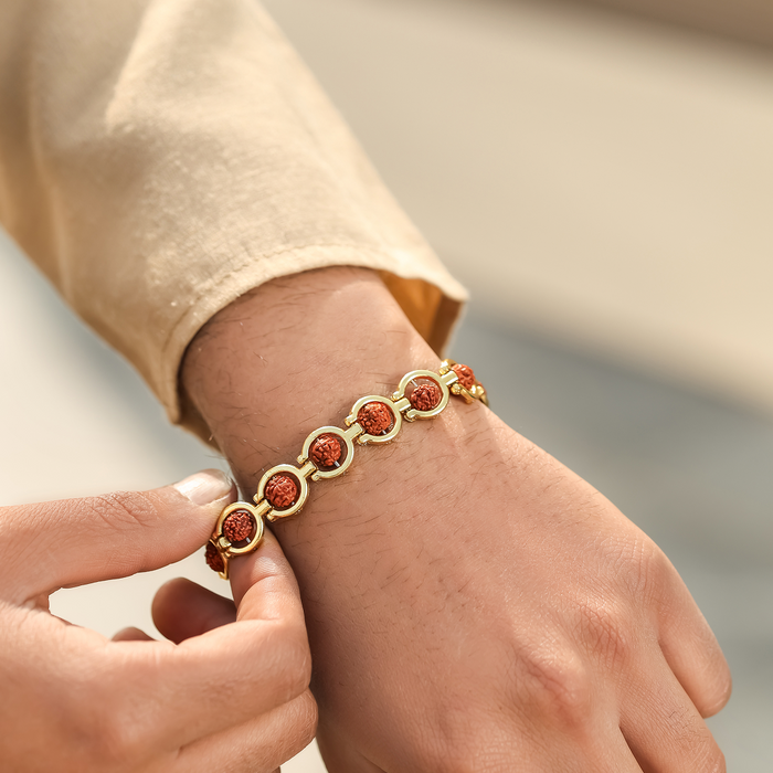 Gold Plated Round Rudraksha Bracelet - view 2