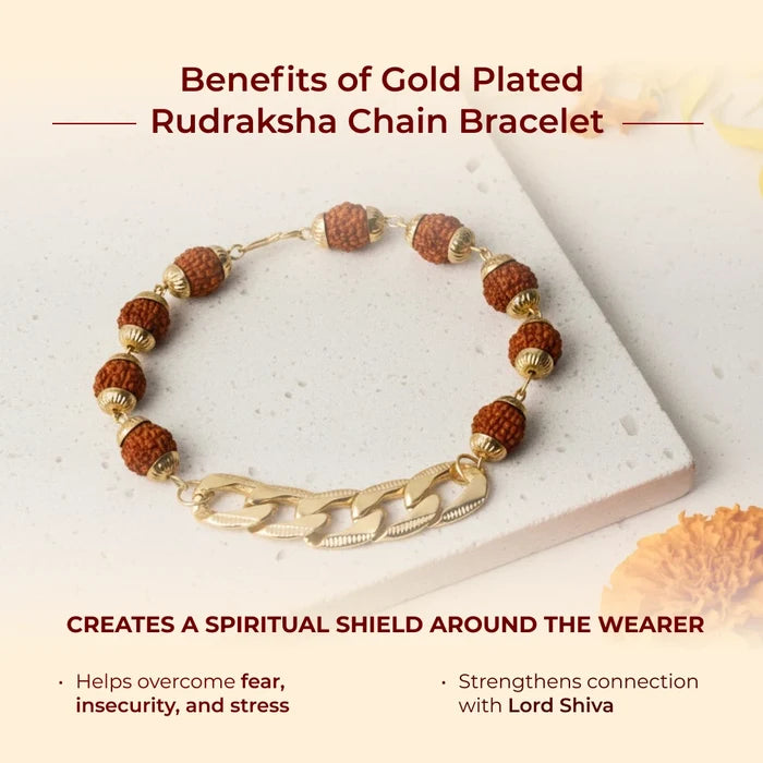Gold Plated Rudraksha Chain Bracelet - view 2
