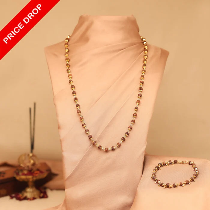 Gold-Plated Rudraksha Necklace and Bracelet Combo