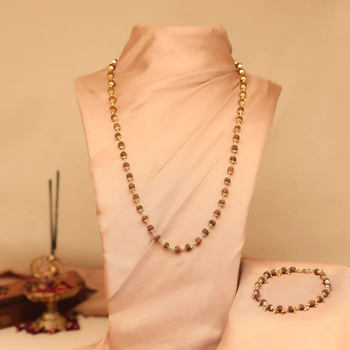 Gold-Plated Rudraksha Necklace and Bracelet Combo