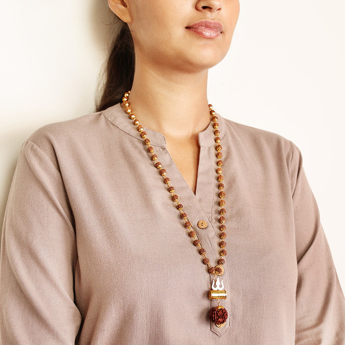 Gold-Plated Rudraksha Shiva Damroo Trishool Necklace - view 3