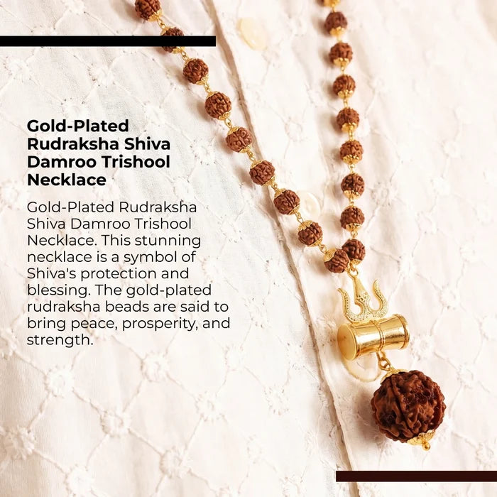 Gold-Plated Rudraksha Shiva Damroo Trishool Necklace - view 6