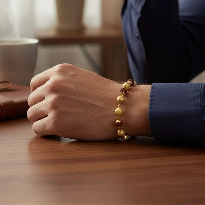 Gold Plated Rudraksha Unisex Bracelet - view 2