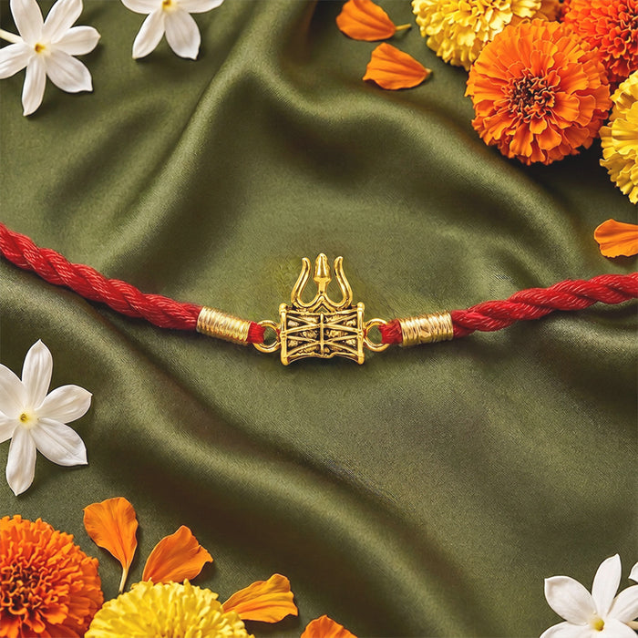 Gold Plated trishul Damru Silver Rakhi
