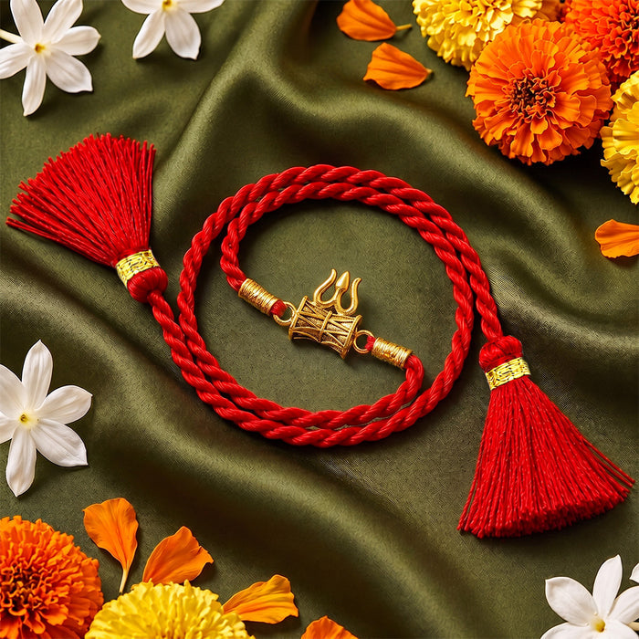 Gold Plated trishul Damru Silver Rakhi