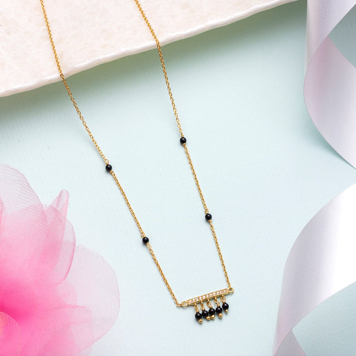 Golden Aura CZ 925 Sterling Silver Gold-Plated Beaded Mangalsutra