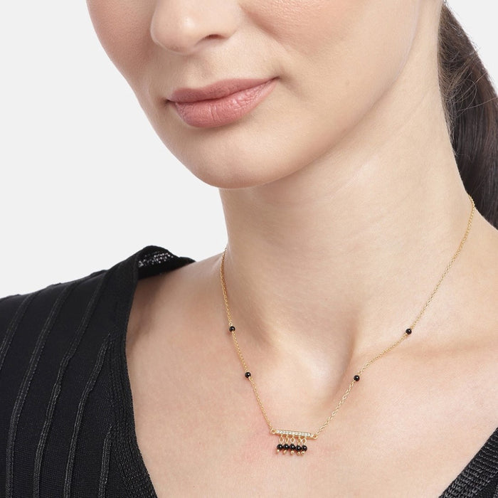 Golden Aura CZ 925 Sterling Silver Gold-Plated Beaded Mangalsutra