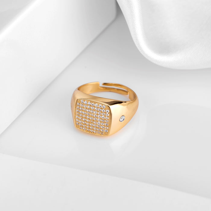 925 Sterling Silver Golden Aura CZ Gold Plated 925 Sterling Silver Ring for Him (Adjustable) for Women – Zavya