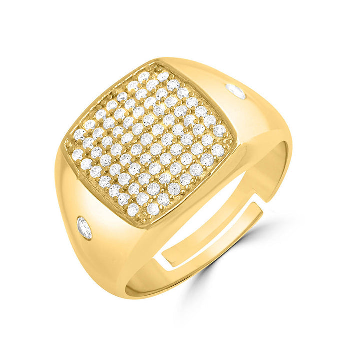 Adjustable gold plated 925 Sterling Silver ring with a square CZ stone face, perfect gift for him – Zavya