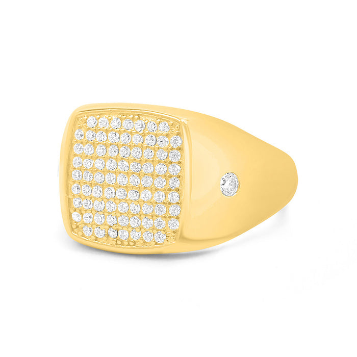 Gold plated 925 Sterling Silver men's ring with a CZ studded square face. Gift for him. – Zavya