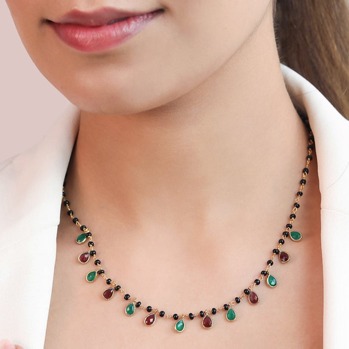 Golden Bliss Colored CZ 925 Sterling Silver Gold Plated Drop Mangalsutra