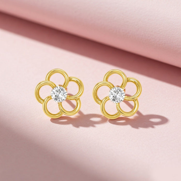 Golden Bloom 925 Silver Stud Earrings