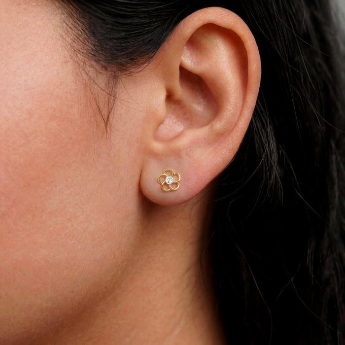 Golden Bloom 925 Silver Stud Earrings