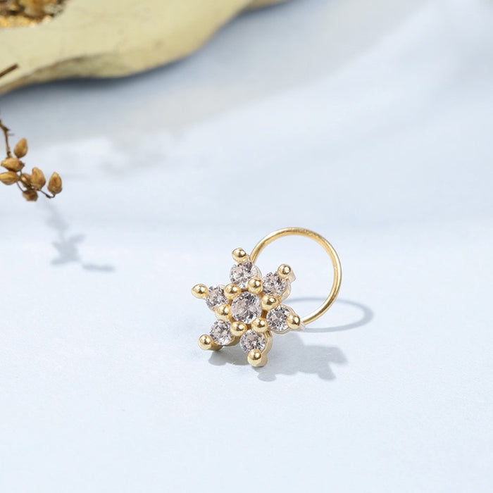 Golden Blossom CZ 925 Sterling Silver Flower Nosepin