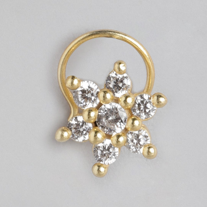 Golden Blossom CZ 925 Sterling Silver Flower Nosepin