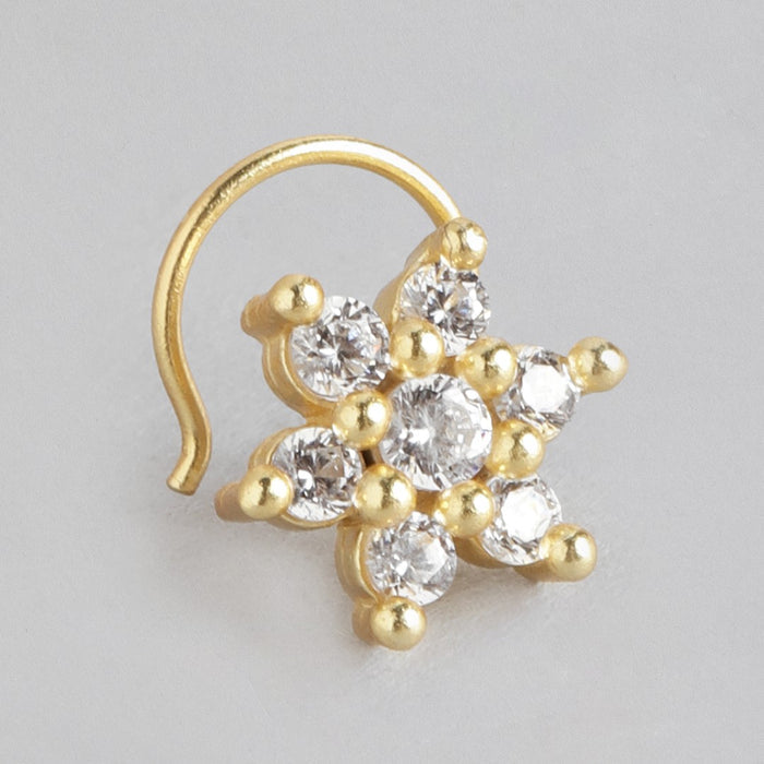 Golden Blossom CZ 925 Sterling Silver Flower Nosepin