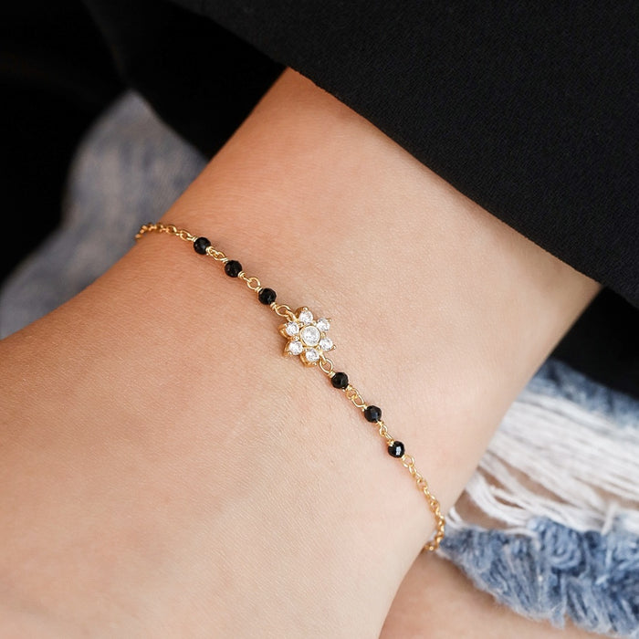 Golden Blossom Gold-Plated CZ Floral 925 Sterling Silver Bracelet