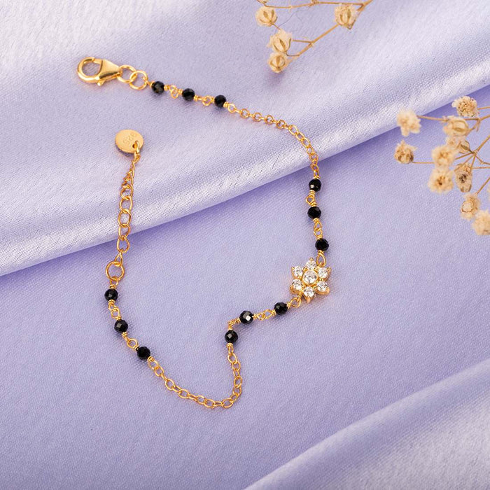 Golden Blossom Gold-Plated CZ Floral 925 Sterling Silver Bracelet