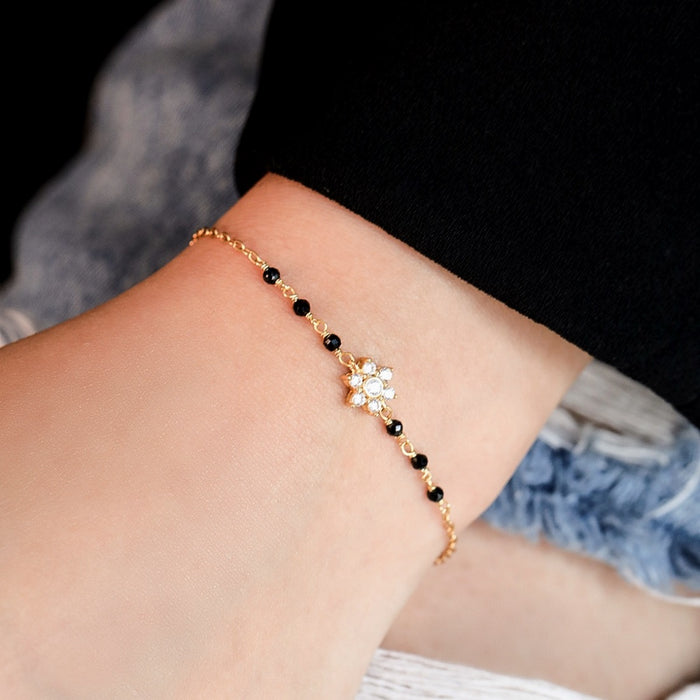 Golden Blossom Gold-Plated CZ Floral 925 Sterling Silver Bracelet