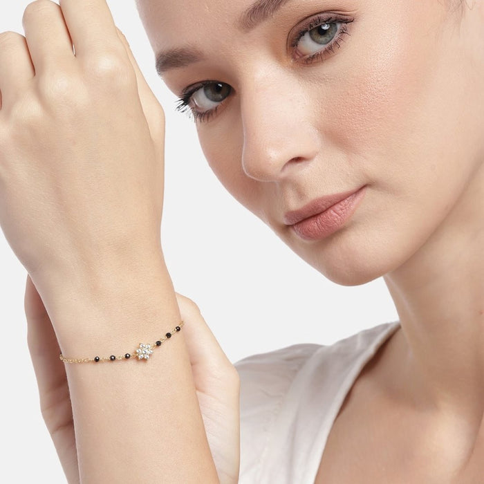 Golden Blossom Gold-Plated CZ Floral 925 Sterling Silver Bracelet