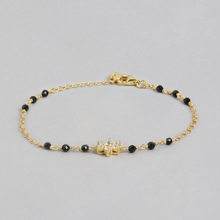 Golden Blossom Gold-Plated CZ Floral 925 Sterling Silver Bracelet