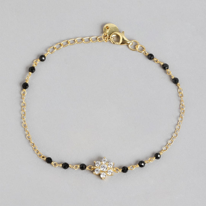 Golden Blossom Gold-Plated CZ Floral 925 Sterling Silver Bracelet
