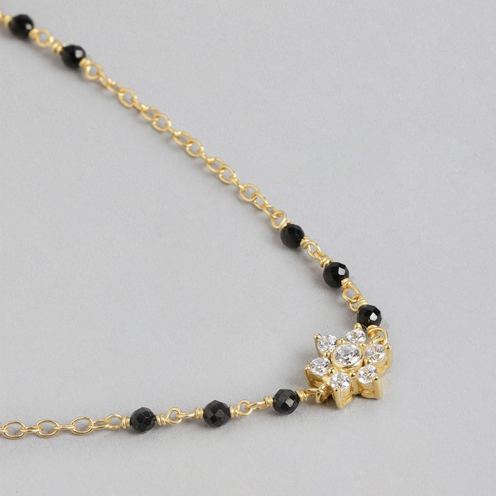 Golden Blossom Gold-Plated CZ Floral 925 Sterling Silver Bracelet