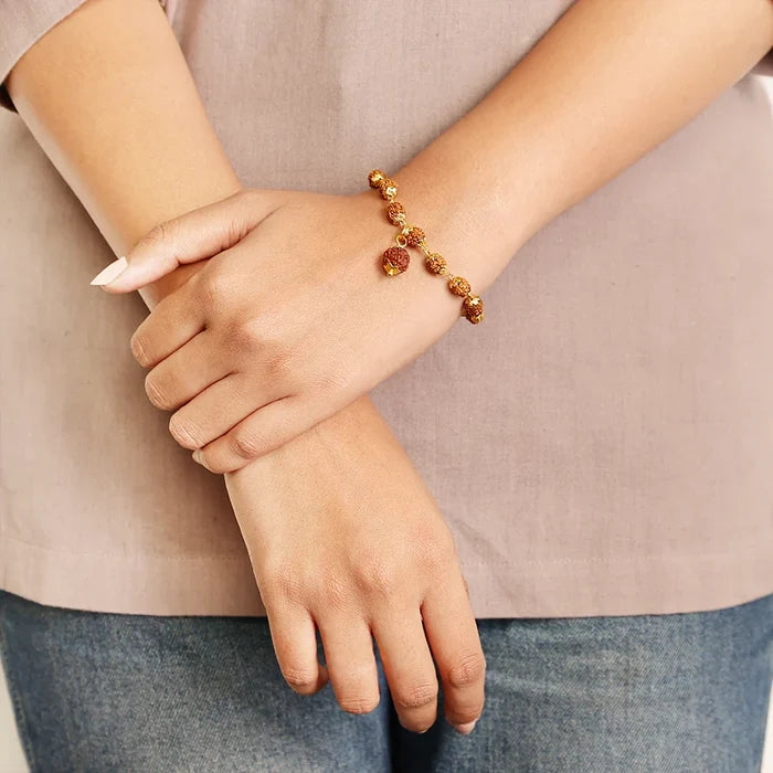 Golden Cap Rudraksha Necklace & Bracelet Combo - view 2
