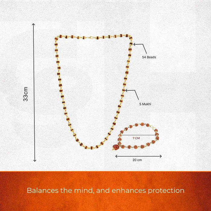 Golden Cap Rudraksha Necklace & Bracelet Combo - view 3