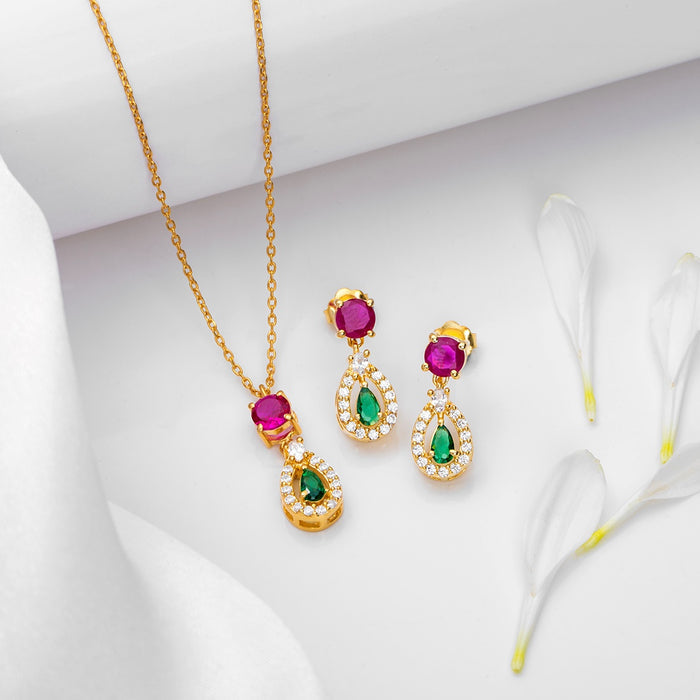 Golden Cascade 925 Sterling Silver Gold-Plated Jewelry Set