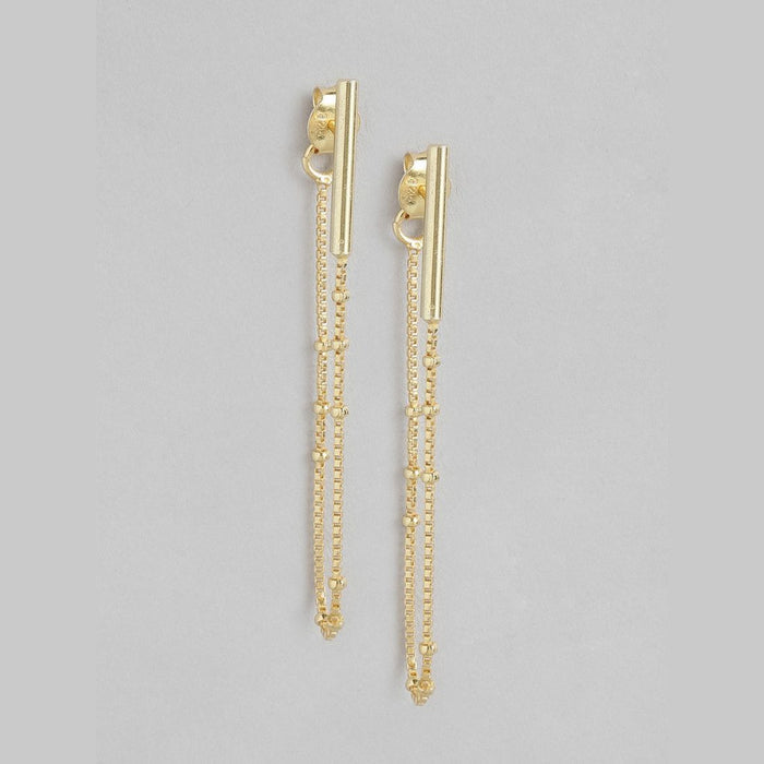 Golden Cascade 925 Sterling Silver Stud Earrings with Drop Chain Look