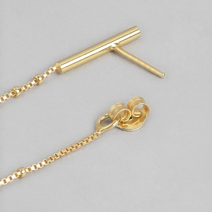 Golden Cascade 925 Sterling Silver Stud Earrings with Drop Chain Look