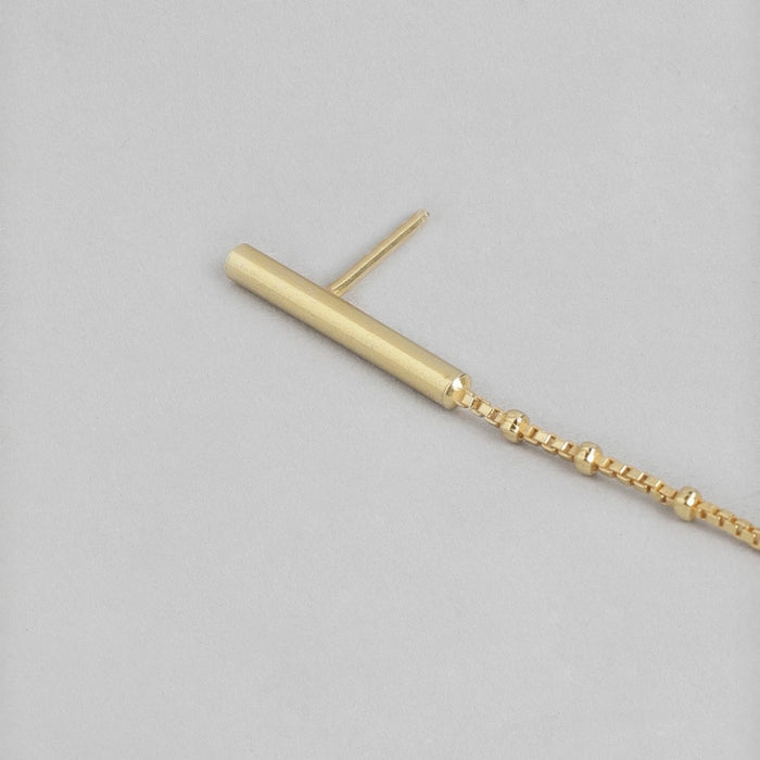 Golden Cascade 925 Sterling Silver Stud Earrings with Drop Chain Look