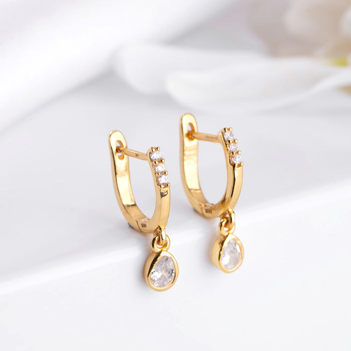 Golden Cascade CZ Gold Plated 925 Sterling Silver Dangle Hoop Earrings