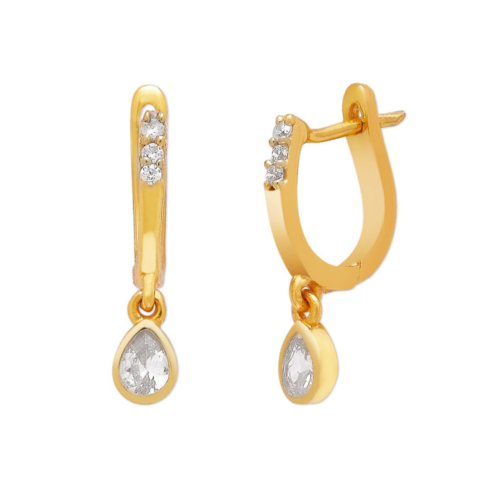 Golden Cascade CZ Gold Plated 925 Sterling Silver Dangle Hoop Earrings