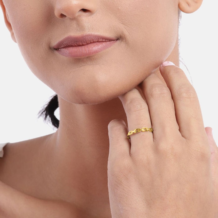 Golden Chains 925 Sterling Silver Gold-Plated Chain Look Ring (Adjustable)