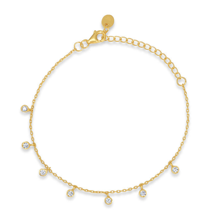 Golden Charmed Elegance CZ 925 Sterling Silver Charm Bracelet