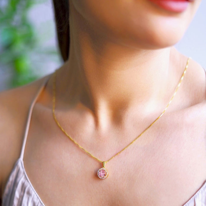 Golden Circle Radiance CZ Gemstone 925 Sterling Silver Pendant with Chain