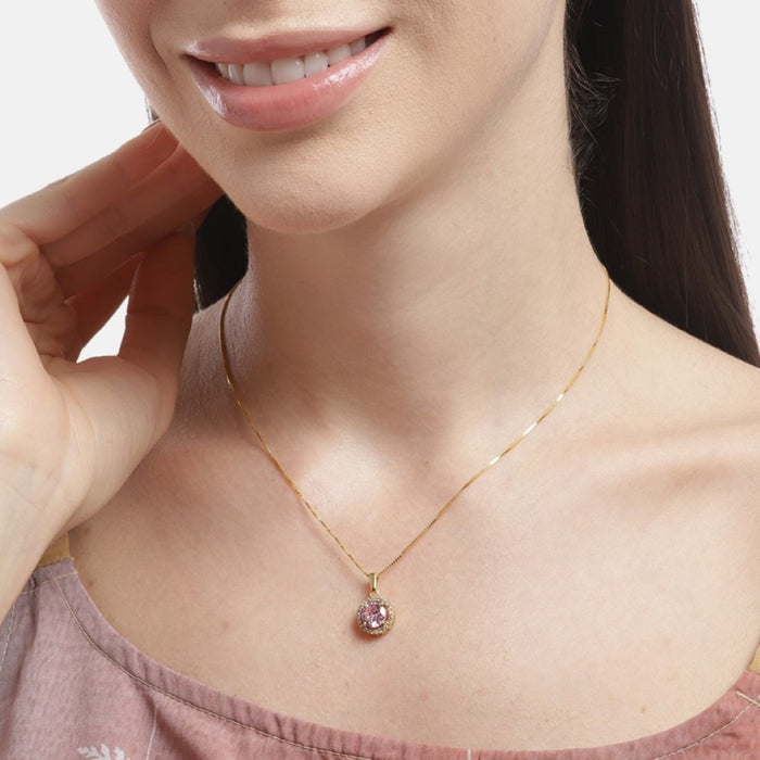 Golden Circle Radiance CZ Gemstone 925 Sterling Silver Pendant with Chain