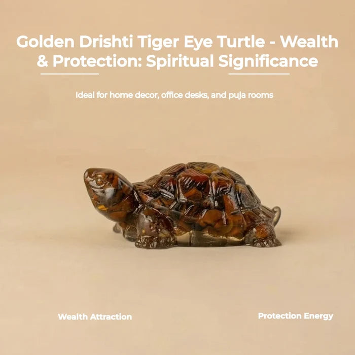 Golden Drishti Tiger Eye Turtle - Wealth & Protection - view 3