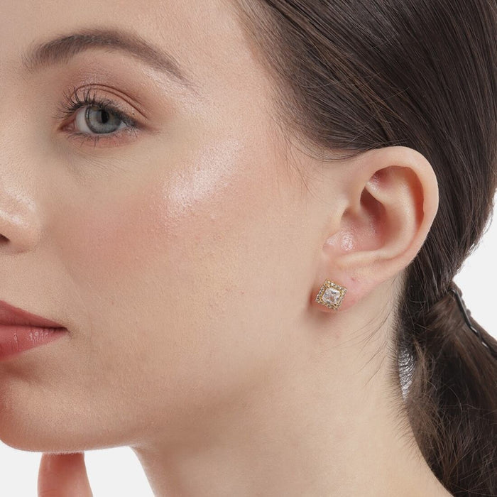 Golden Elegance 925 Sterling Silver Gold-Plated Square Stud Earrings