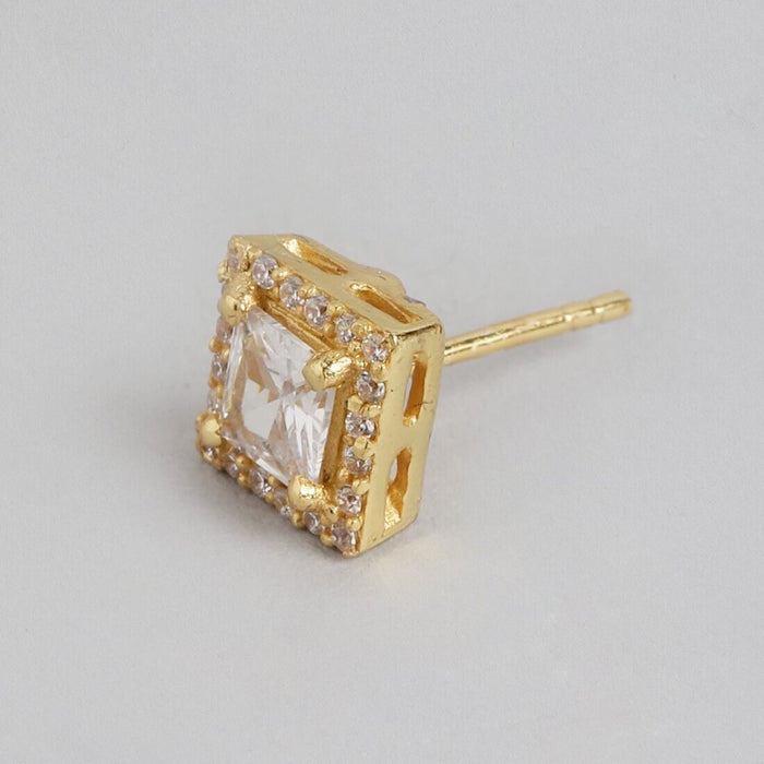 Golden Elegance 925 Sterling Silver Gold-Plated Square Stud Earrings