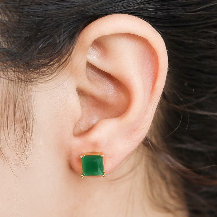Golden Elegance Gold-Plated 925 Sterling Silver Green Cubic Zirconia Stud Earrings